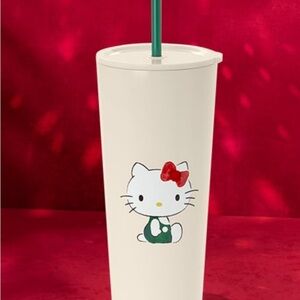 Starbucks Cream Tumbler with Green Straw